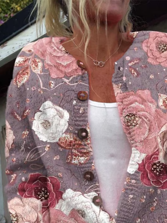 Women's Floral Print Casual Long Sleeve Button Cardigan Sweater