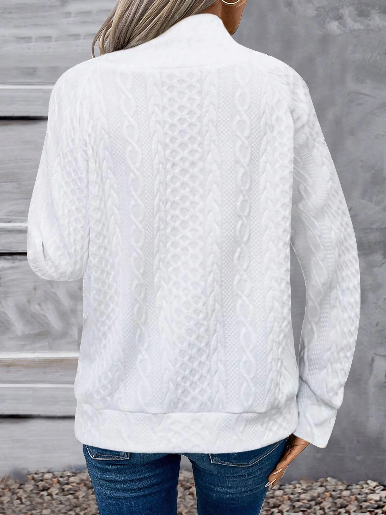 Plain Girly Loose Turtleneck Simple Solid Color Three-dimensional Jacquard High Collar Button Casual Fashion Sports Sweatshirt