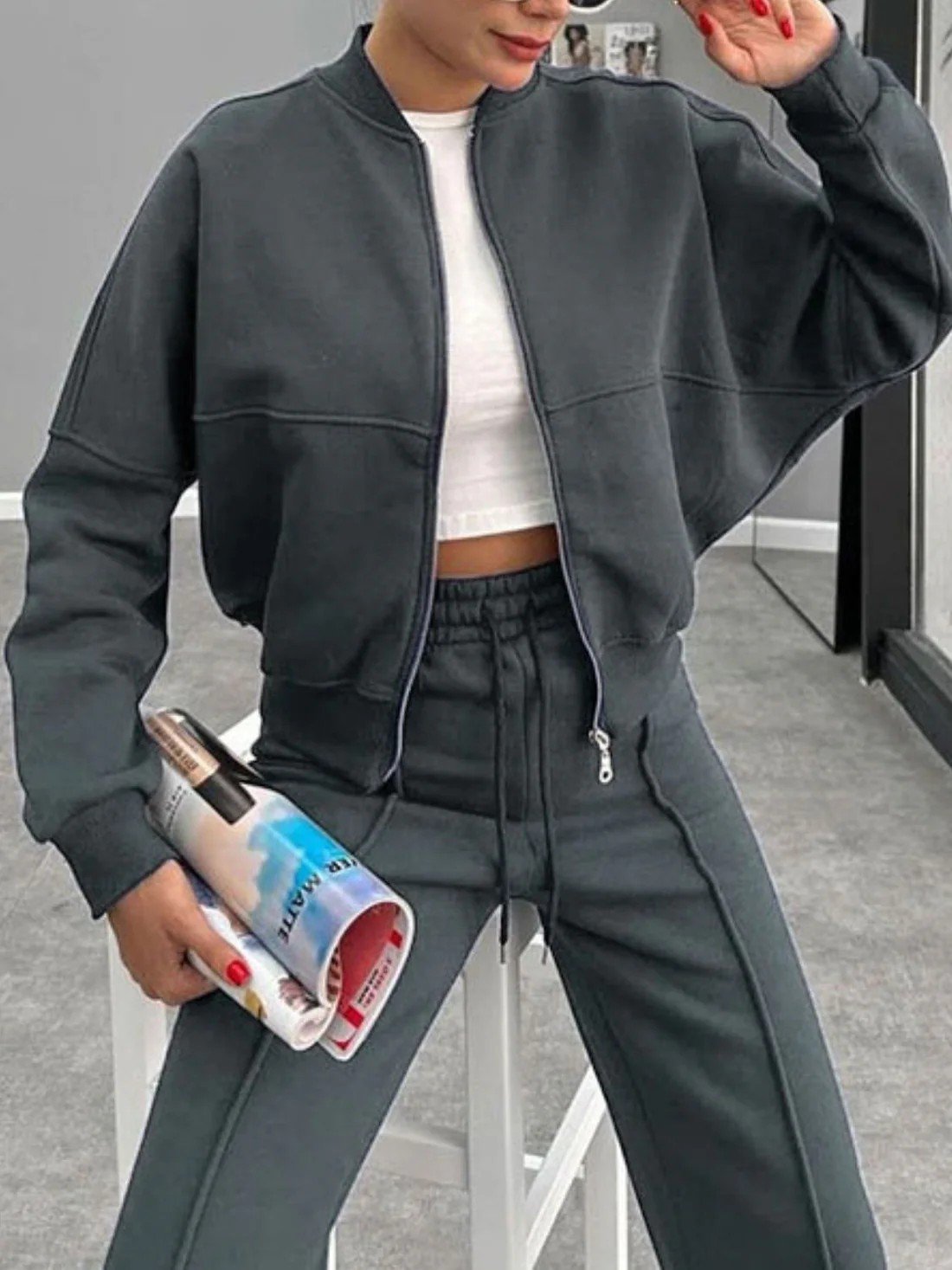 Casual Suit Autumn And Winter Cardigan Sports Women's Fashion Street Style Long-Sleeved Jacket And Trousers Two-Piece Suit