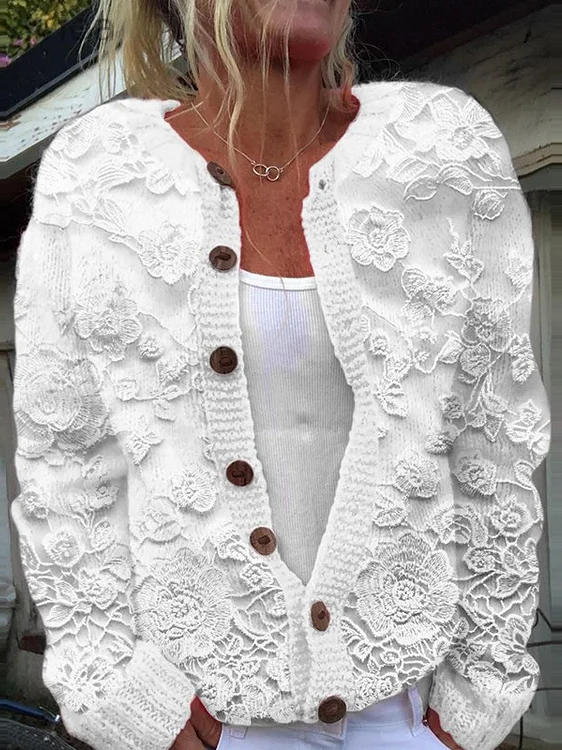 Women's Floral Print Casual Long Sleeve Button Cardigan Sweater