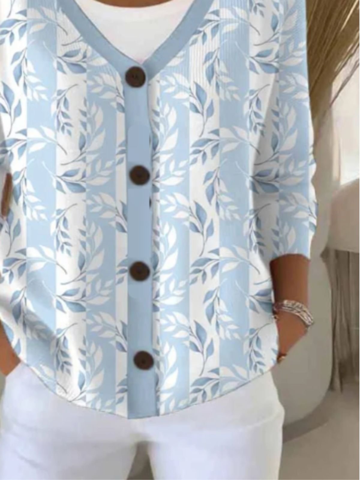 Casual V Neck Cotton Cardigan