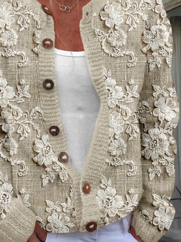 Women's Floral Print Casual Long Sleeve Button Cardigan Sweater