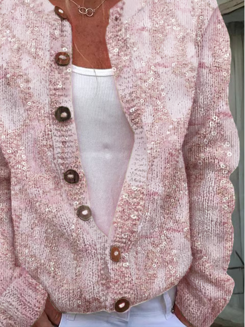 Women's Printed Casual Long Sleeve Button Cardigan Sweater