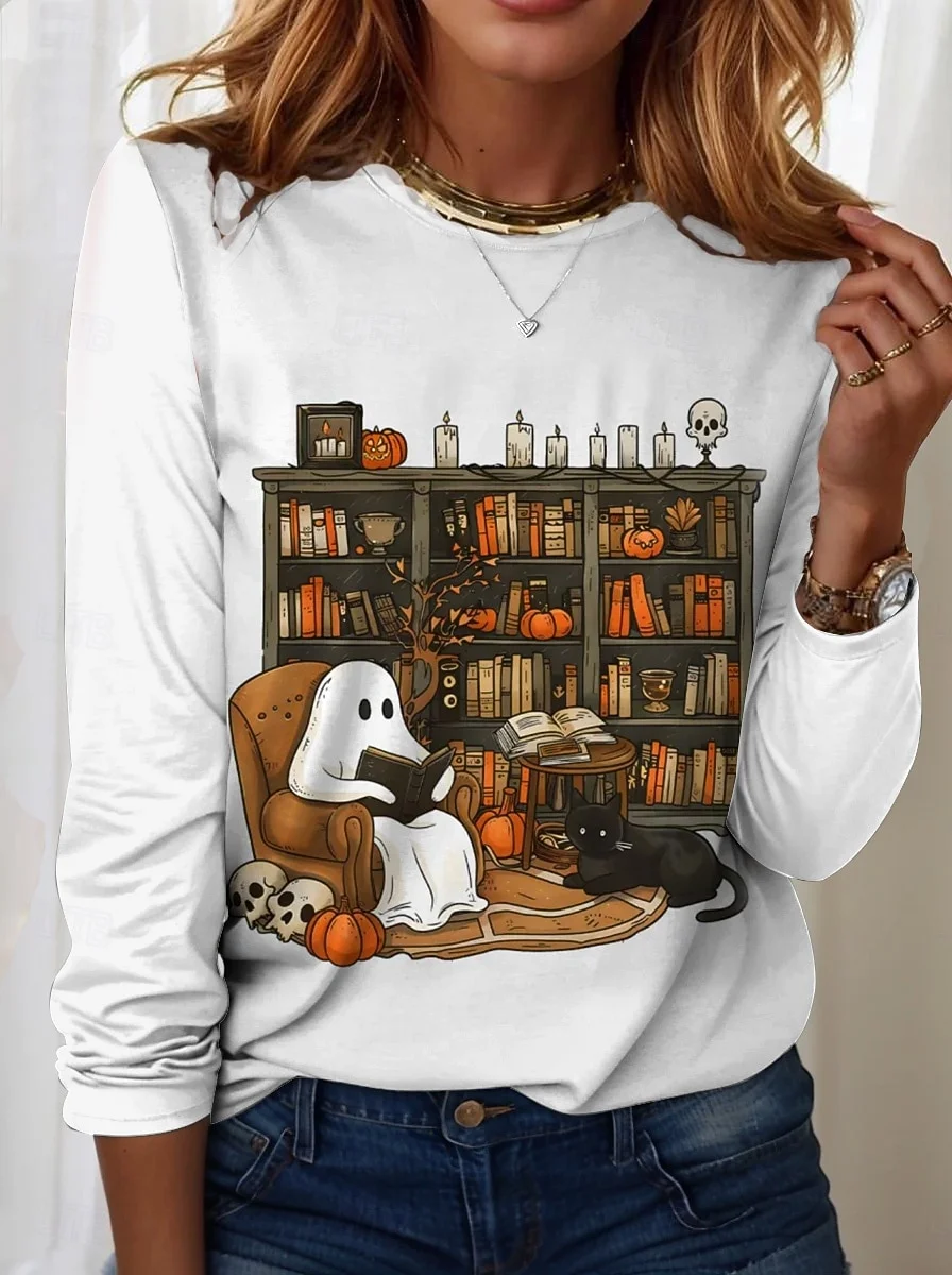 Women's Halloween Graphic Crew Neck Long Sleeve T-Shirt Top