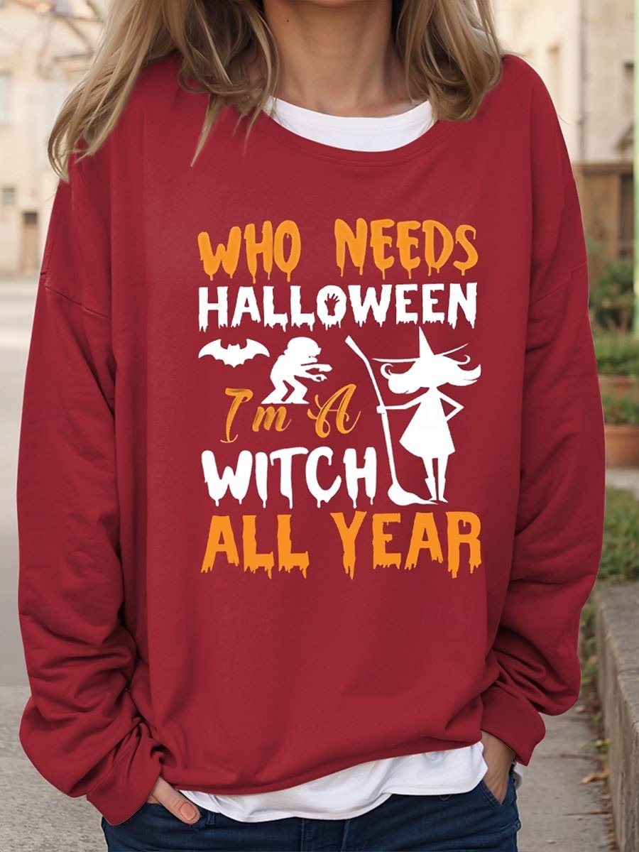 Women's Halloween Letter Pattern Round Neck Drop Shoulder Sleeve Casual Sweatshirt Regular Top