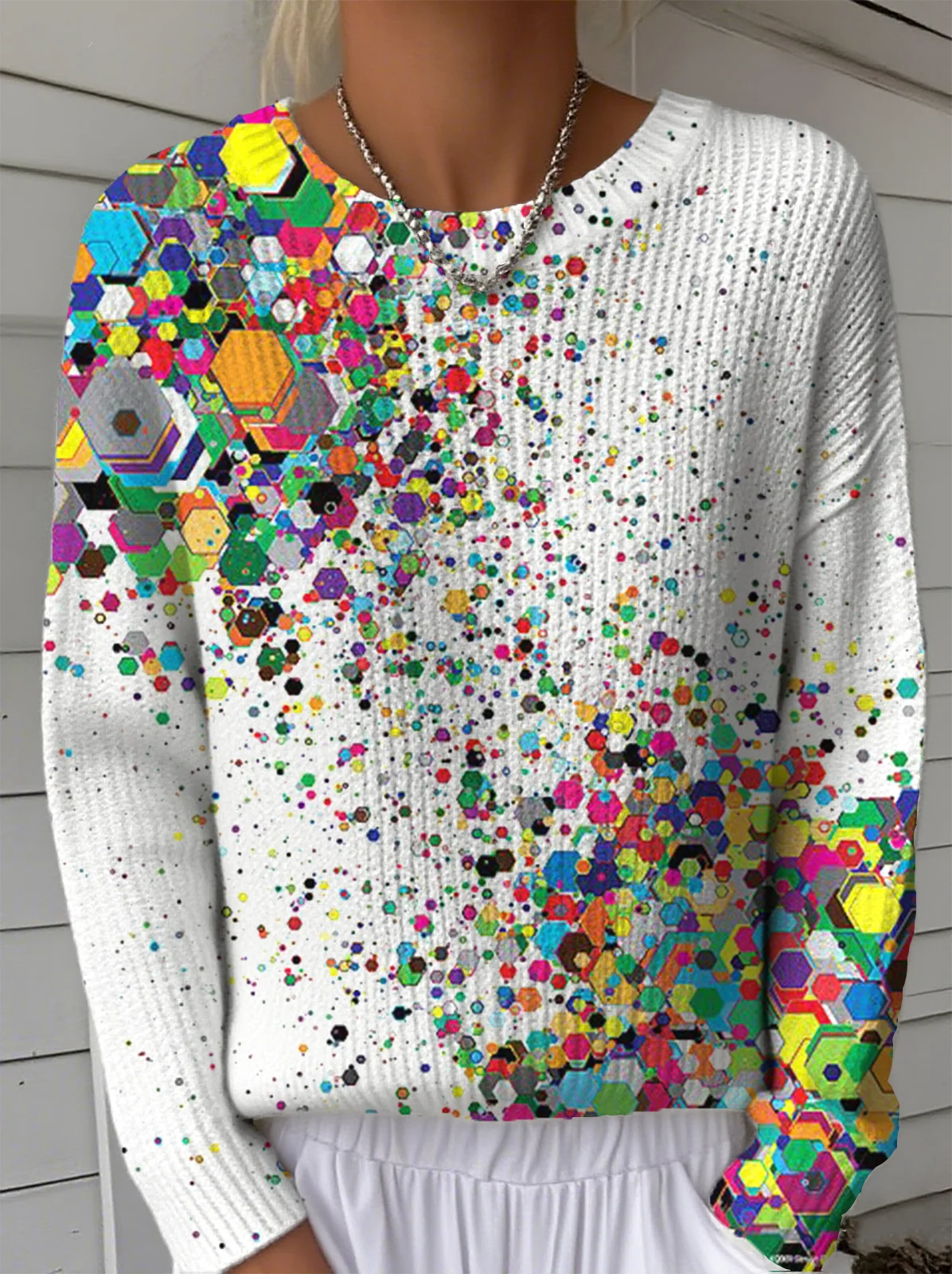 Women's Geometric Gradient Pattern Pullover Sweater Regular Autumn and Winter Top