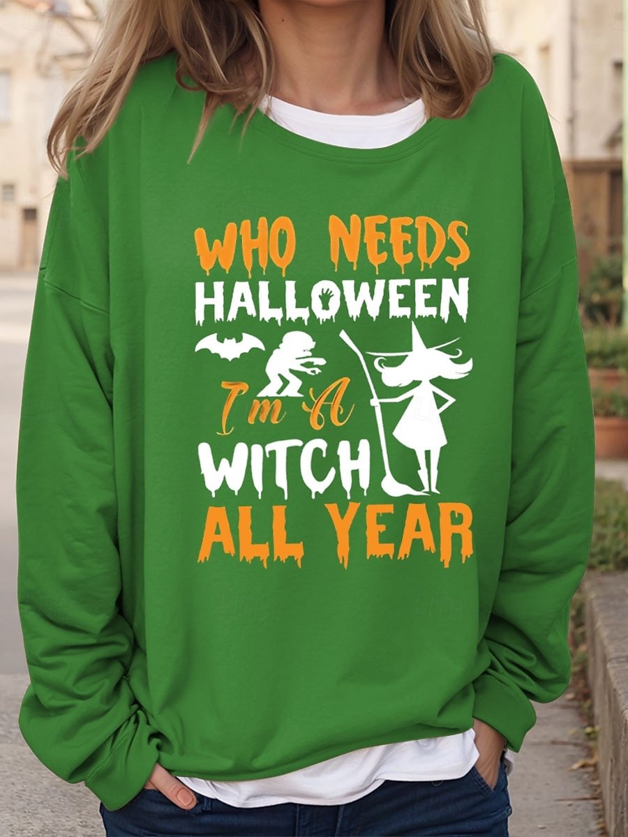 Women's Halloween Letter Pattern Round Neck Drop Shoulder Sleeve Casual Sweatshirt Regular Top