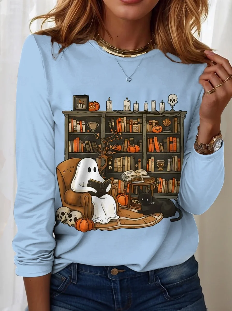 Women's Halloween Graphic Crew Neck Long Sleeve T-Shirt Top