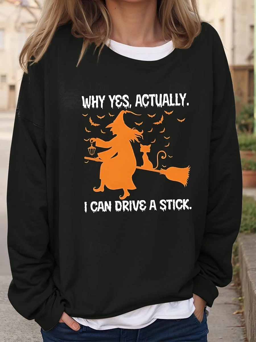 Women's Halloween Letter Pattern Round Neck Drop Shoulder Sleeve Casual Sweatshirt Regular Top