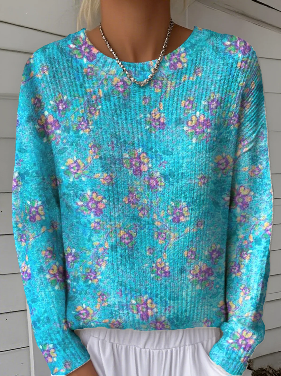 Women's Floral Pattern Pullover Sweater Regular Autumn and Winter Top
