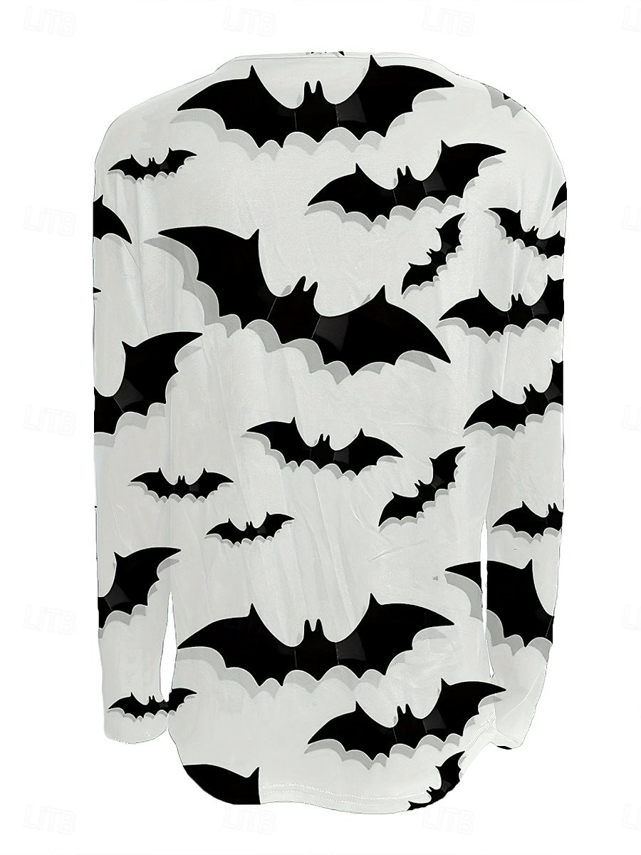Women's Halloween Bat Pattern Half-Zip Long Sleeve T-Shirt Regular Top