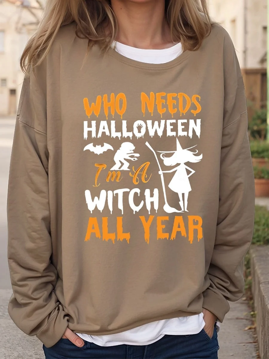 Women's Halloween Letter Pattern Round Neck Drop Shoulder Sleeve Casual Sweatshirt Regular Top