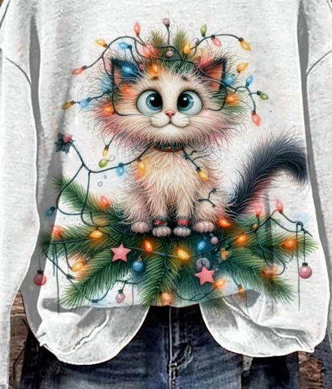 Christmas Cat Art Print Casaul Sweatshirt
