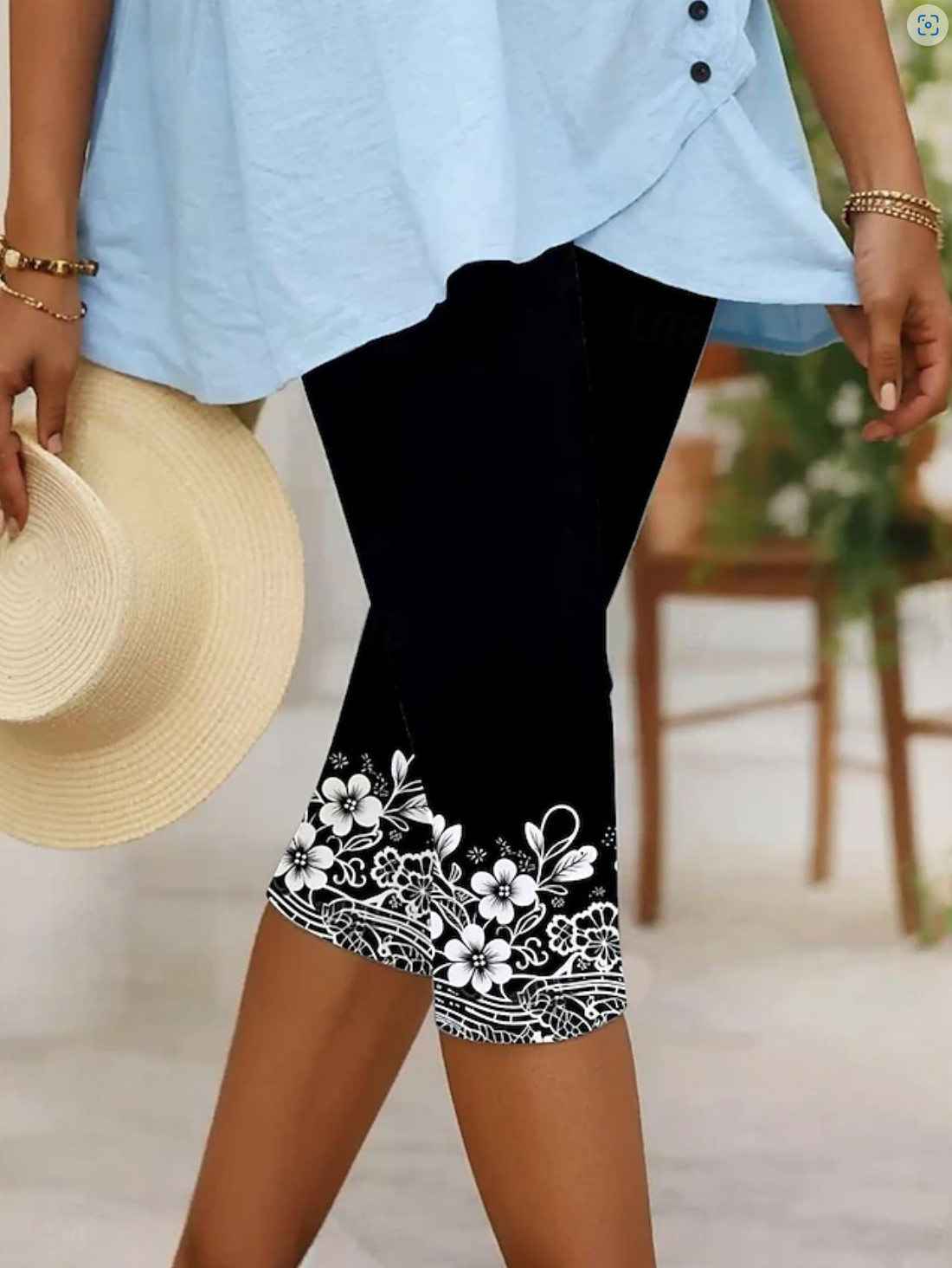 Women's Lace Floral Pattern Leggings Slim Fit Regular Cropped Pants