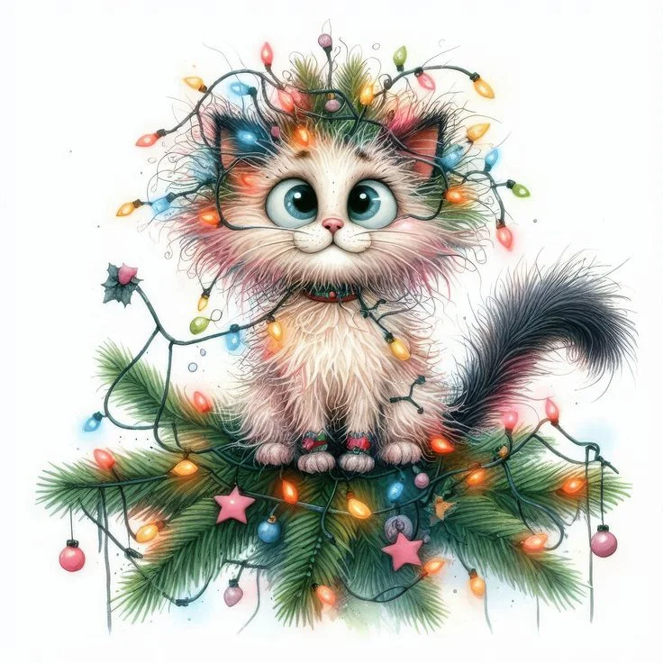 Christmas Cat Art Print Casaul Sweatshirt