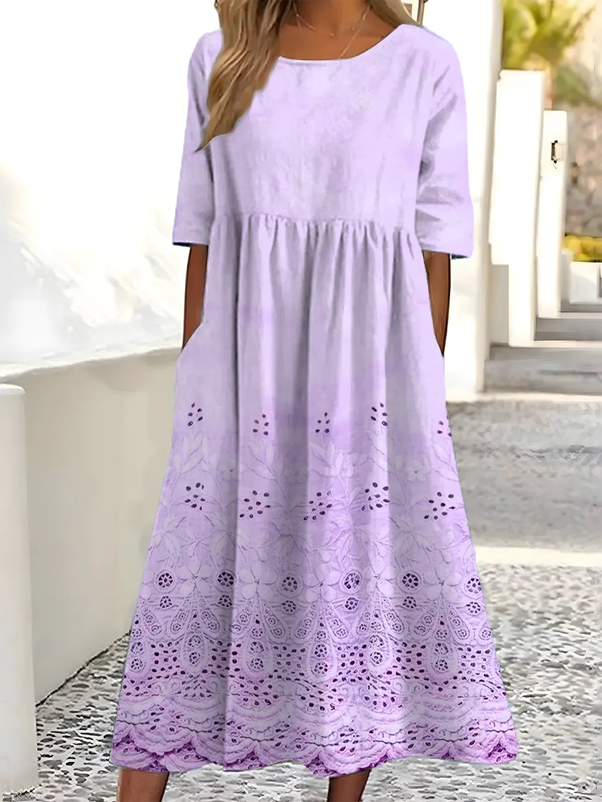 Casual Gradient Pattern Dress With No