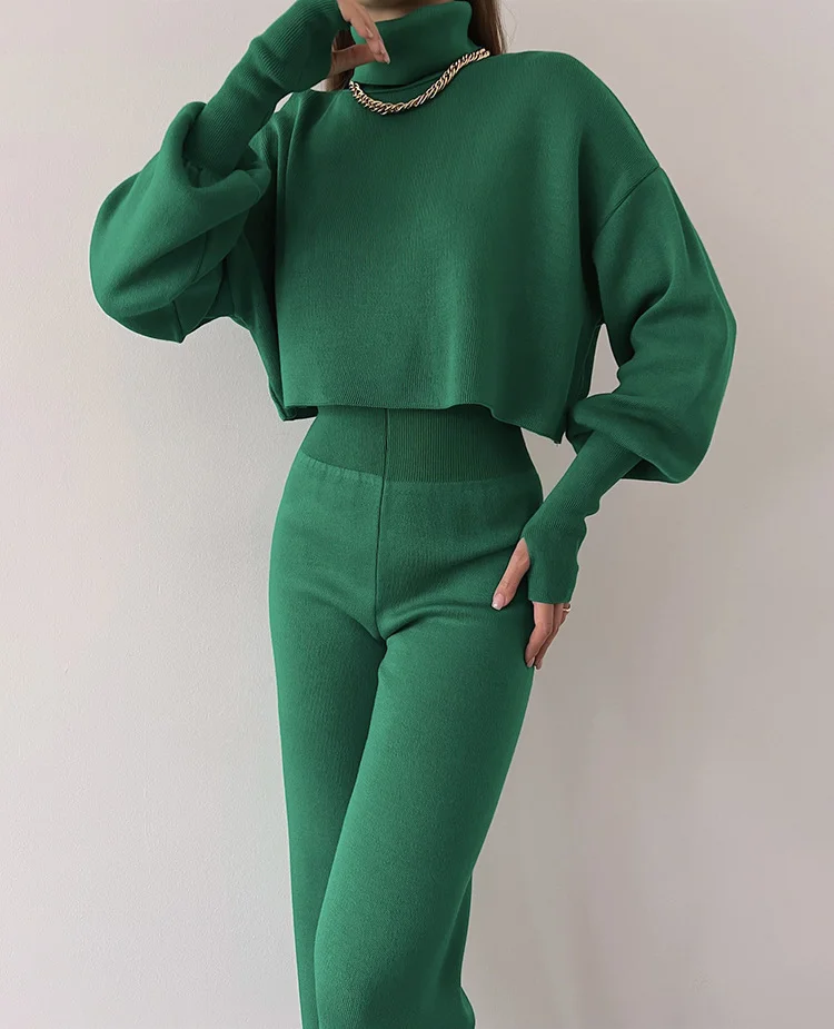 Women's Autumn And Winter High Collar Trousers Trousers Two-Piece Casual Fashion Suit