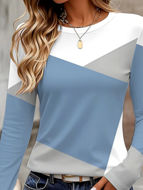 Women's Long Sleeve T-shirt Spring/Fall Blue Abstract Printing Jersey Crew Neck Daily Going Out Casual Top
