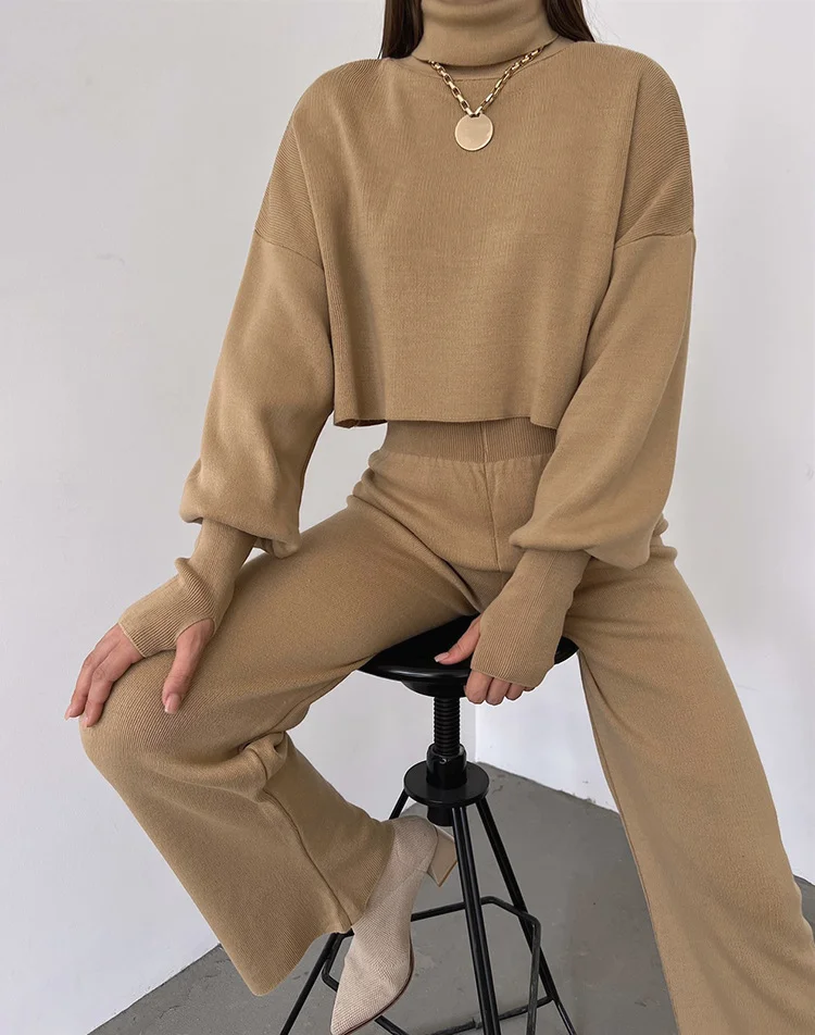 Women's Autumn And Winter High Collar Trousers Trousers Two-Piece Casual Fashion Suit