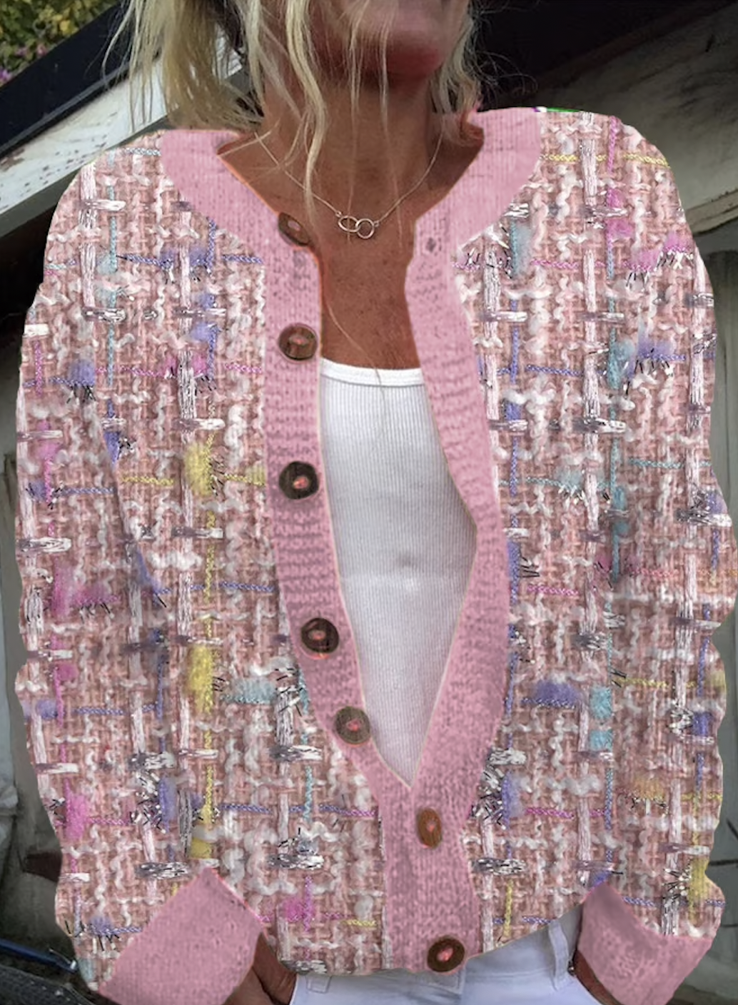 Color Block Casual Stand Collar Cardigan