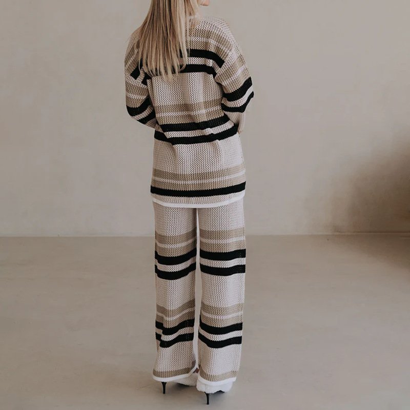 V Neck Color Block Casual Regular Fit Two-Piece Set
