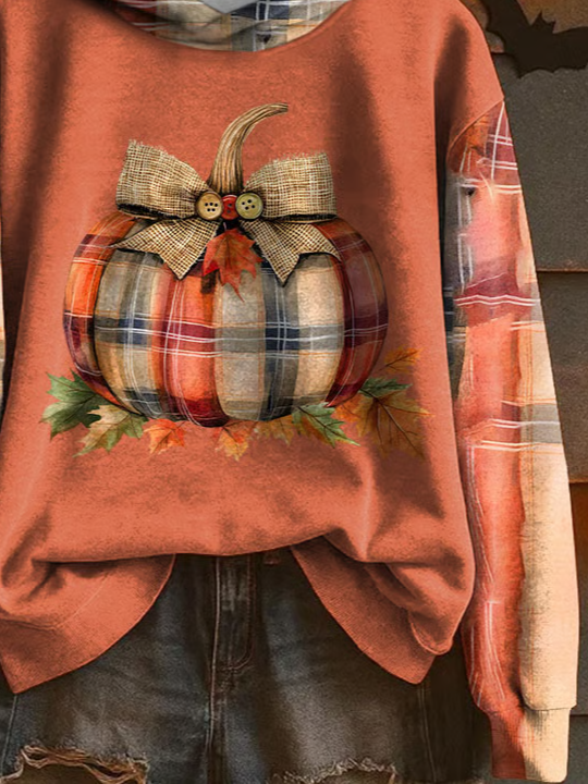 Women's Halloween Autumn Print Hooded Long Sleeve Sweatshirt