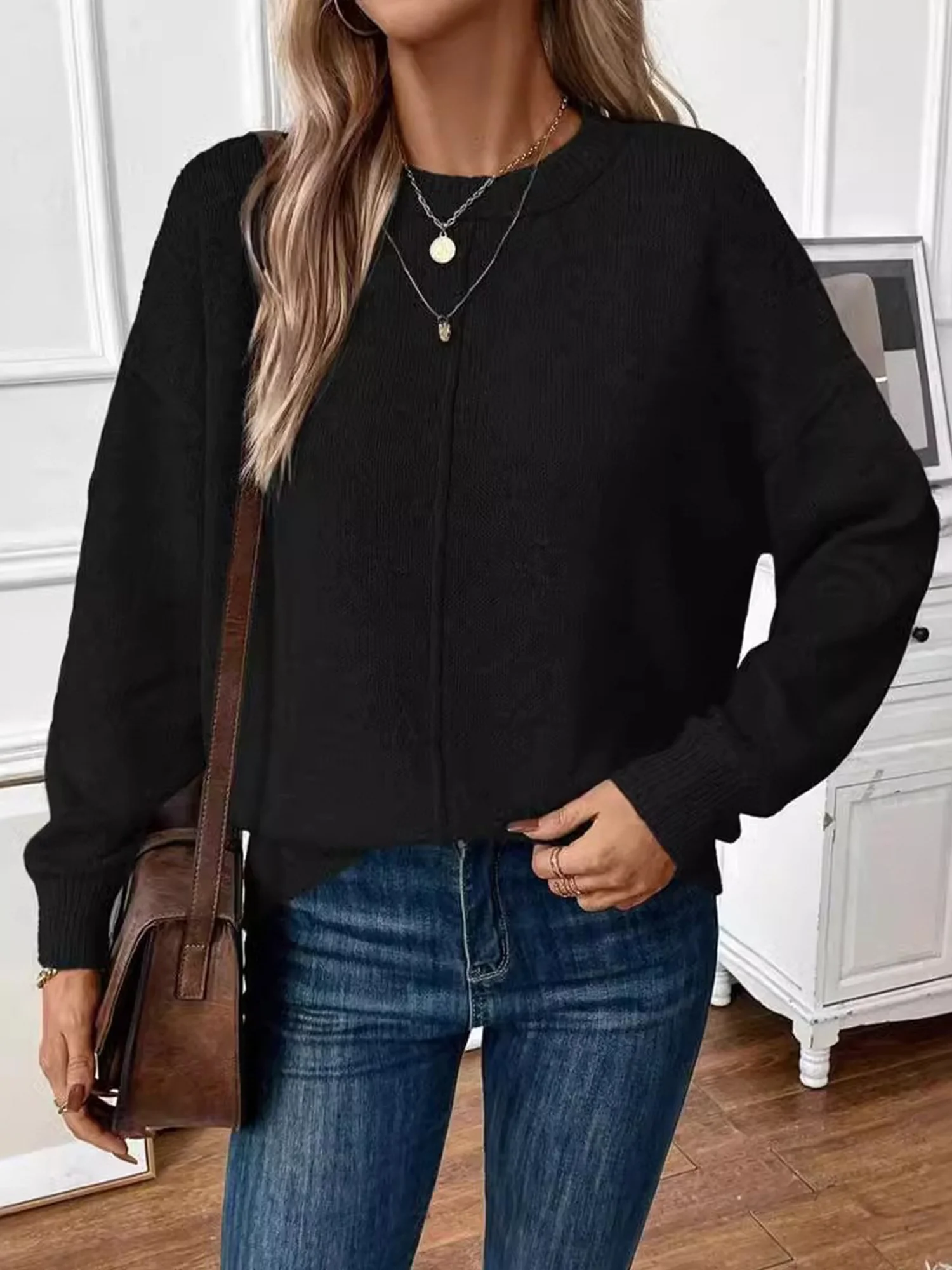 Casual Plain Crew Neck Sweater