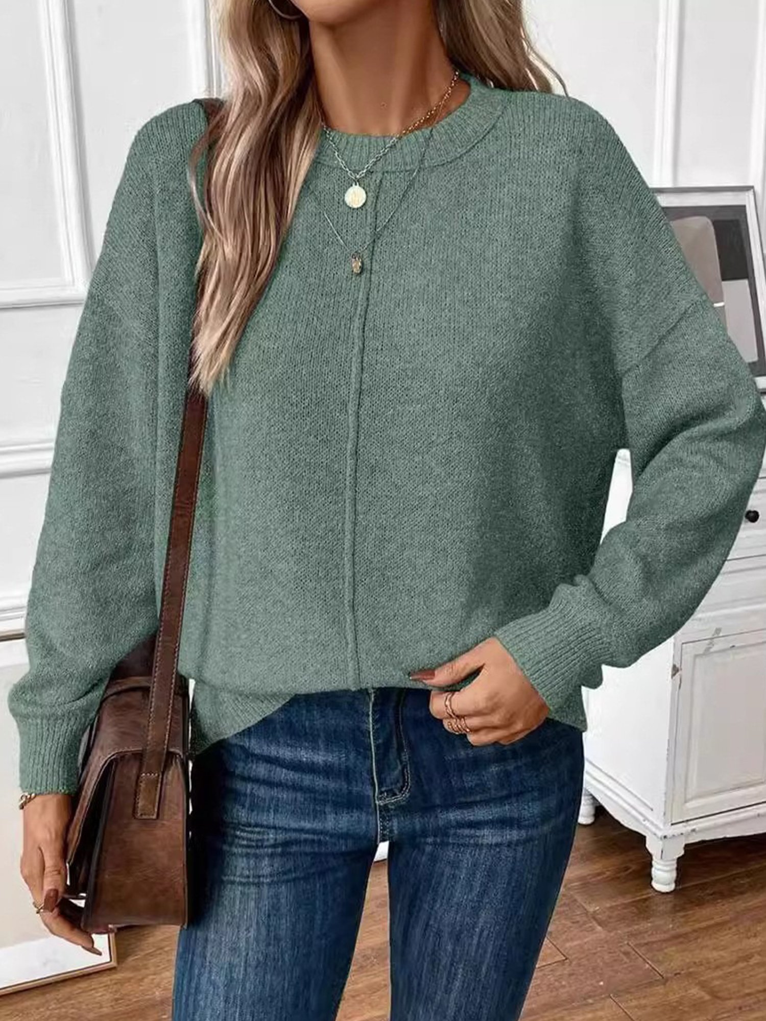 Casual Plain Crew Neck Sweater