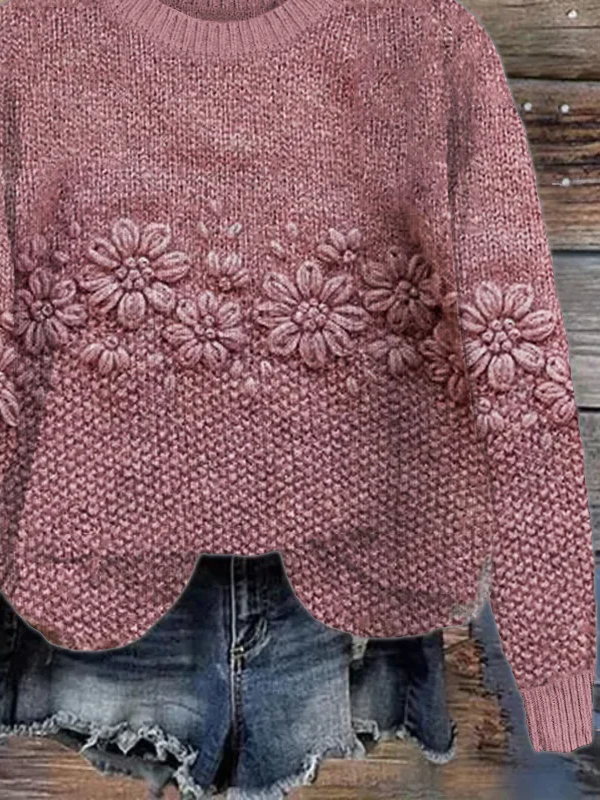 Floral Crew Neck Casual Sweater