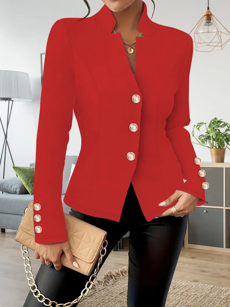 Regular Fit Urban Elegant And Fashionable Casual Double-button Solid Color Long-sleeved Others Blazer