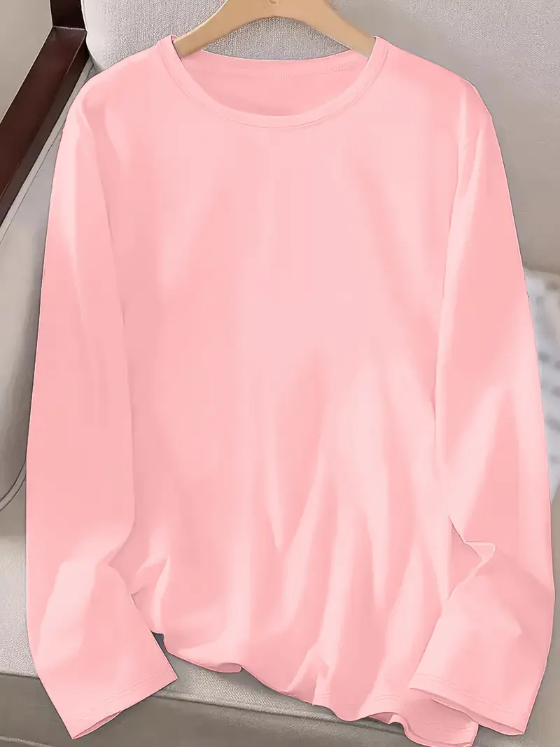 Women's Long Sleeve T-shirt Spring/Fall Pink Plain Printing Jersey Crew Neck Daily Going Out Casual Top