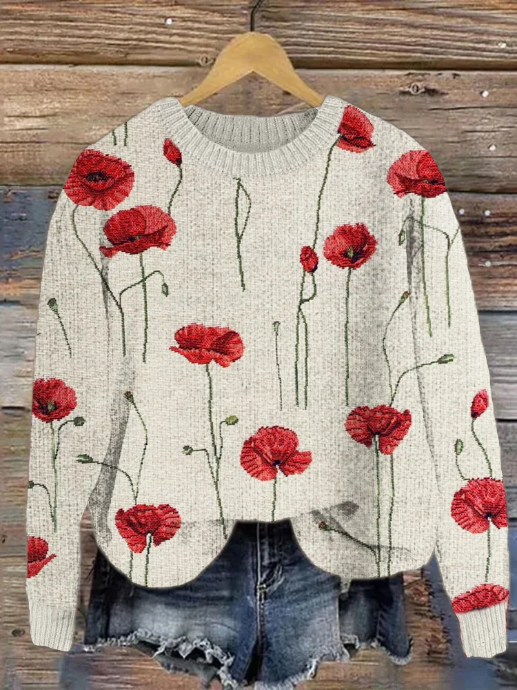 Casual Floral Regular Fit Sweater