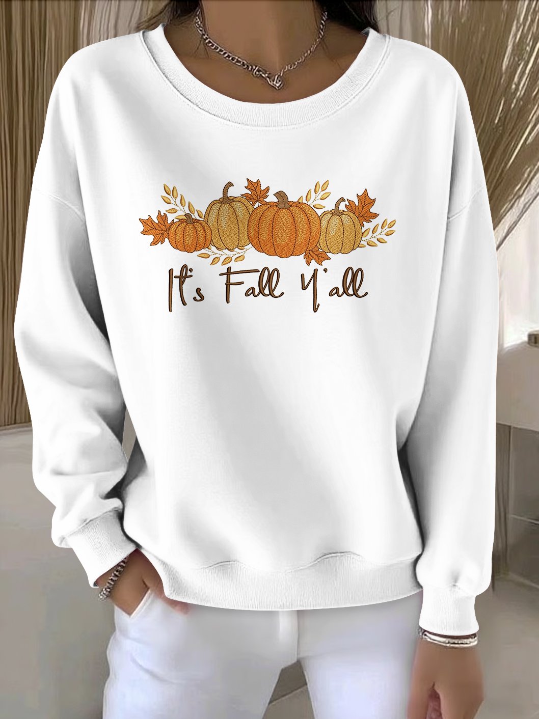 Casual Crew Neck Regular Fit Cotton Sweatshirt