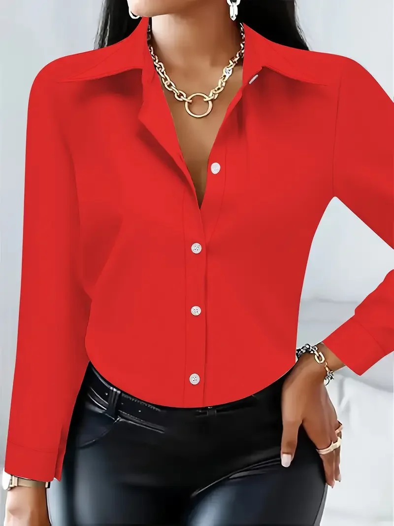 Women's Long Sleeve Shirt Spring/Fall White Plain Buckle Shirt Collar Regular Sleeve Daily Going Out Casual Top
