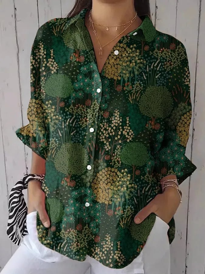 Women's Plant Pattern Mid-Sleeve Shirt Stylish Modern Everyday Beach Weekend