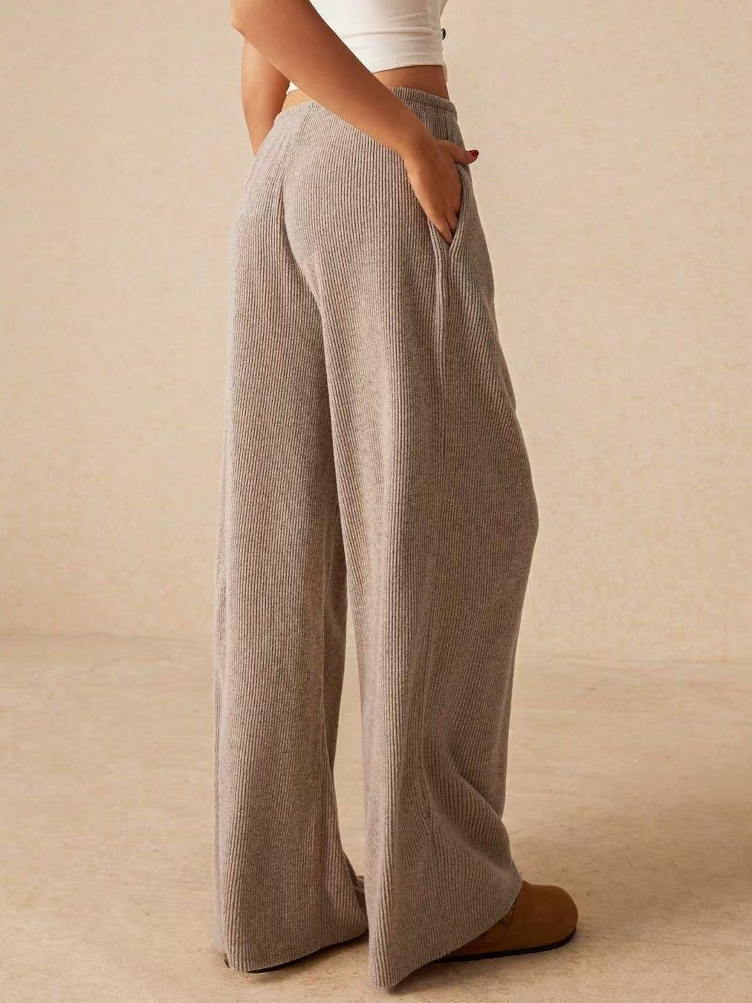 Women's  Elastic Waist H-Line Wide Leg Pants Daily Going Out Pants Khaki Casual Split Joint Plain Spring/Fall Pants