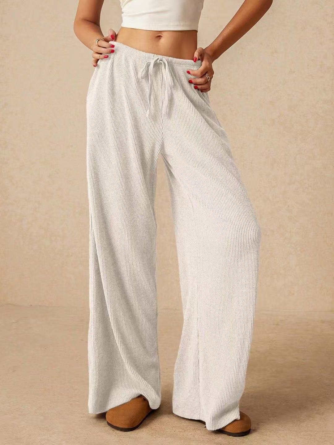 Women's  Elastic Waist H-Line Wide Leg Pants Daily Going Out Pants Khaki Casual Split Joint Plain Spring/Fall Pants