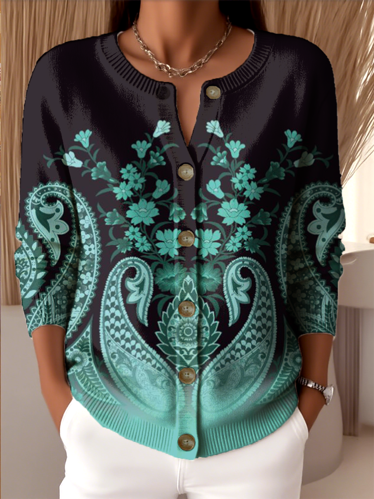 Vintage Loose Knitted Gradient Pattern Cardigan