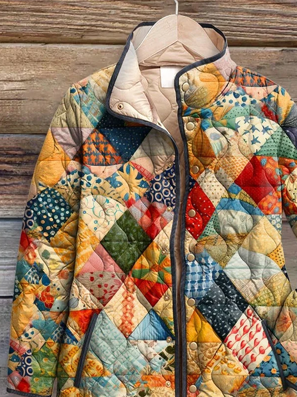 Stand Collar Casual Printing Loose Padded Jacket