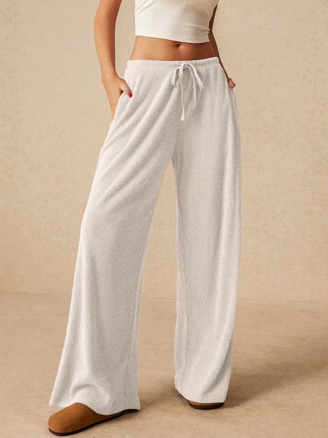 Women's  Elastic Waist H-Line Wide Leg Pants Daily Going Out Pants Khaki Casual Split Joint Plain Spring/Fall Pants