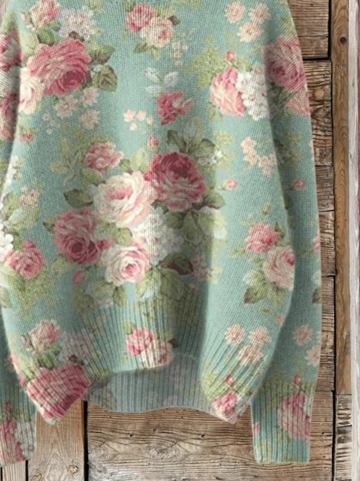 Women's Floral Print Casual Turtleneck Long Sleeve Sweater