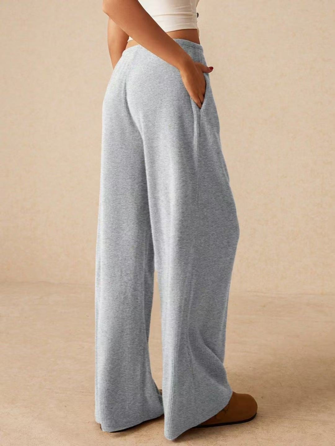 Women's  Elastic Waist H-Line Wide Leg Pants Daily Going Out Pants Khaki Casual Split Joint Plain Spring/Fall Pants