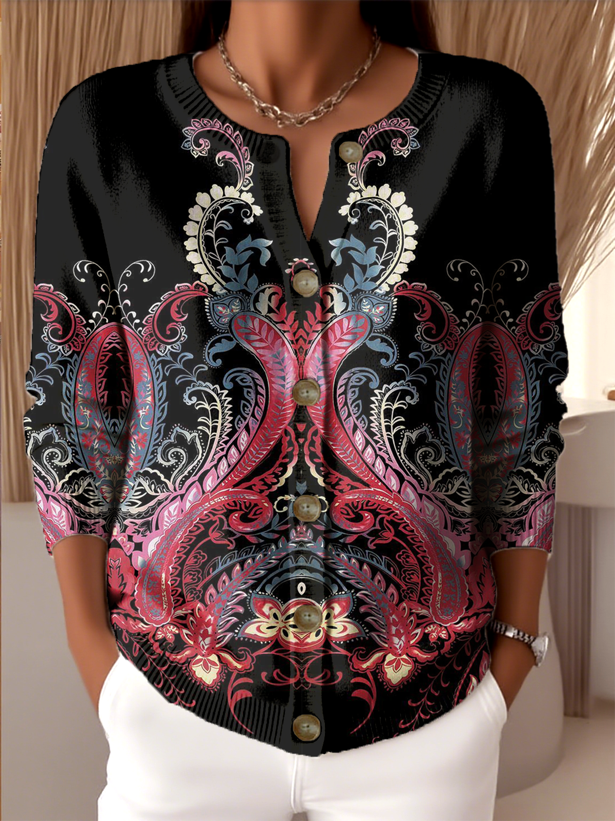 Vintage Loose Knitted Gradient Pattern Cardigan