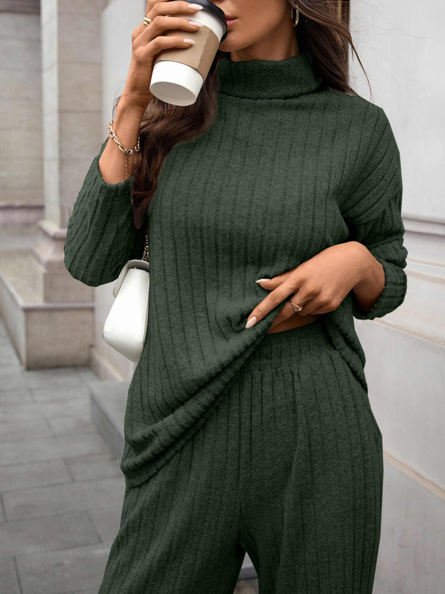 Women's Split Joint Plain Daily Going Out Two-Piece Set Apricot Casual Spring/Fall Top With Pants Matching Set