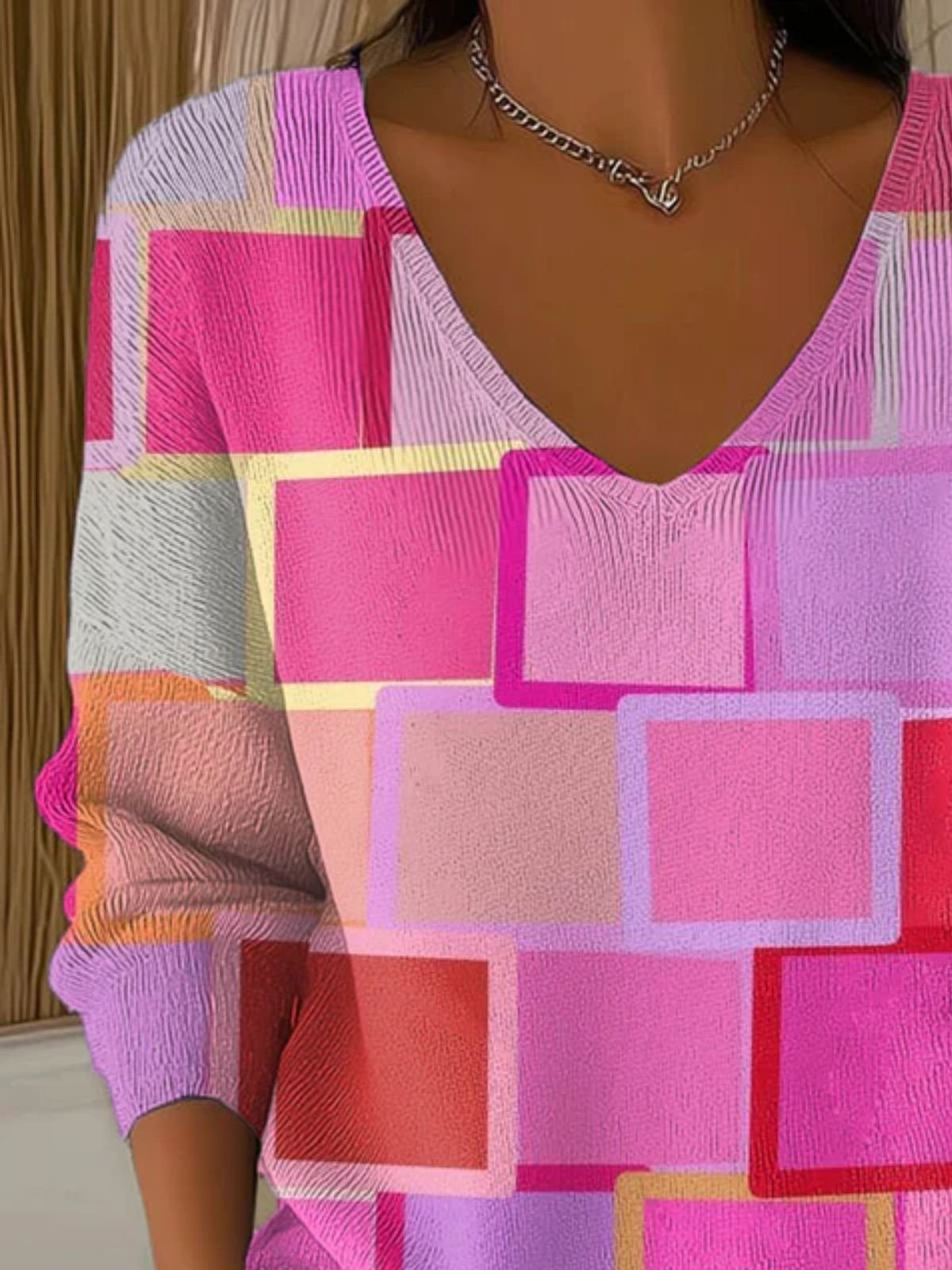 Painting V Neck Casual Regular Fit Sweater