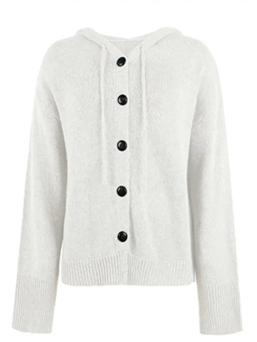 Split Joint Lady Romance Cotton Solid Color Hooded Single-breasted Cross-border Sweater Women 2025 Autumn And Winter New Drawstring Knitted Cardigan Jacket