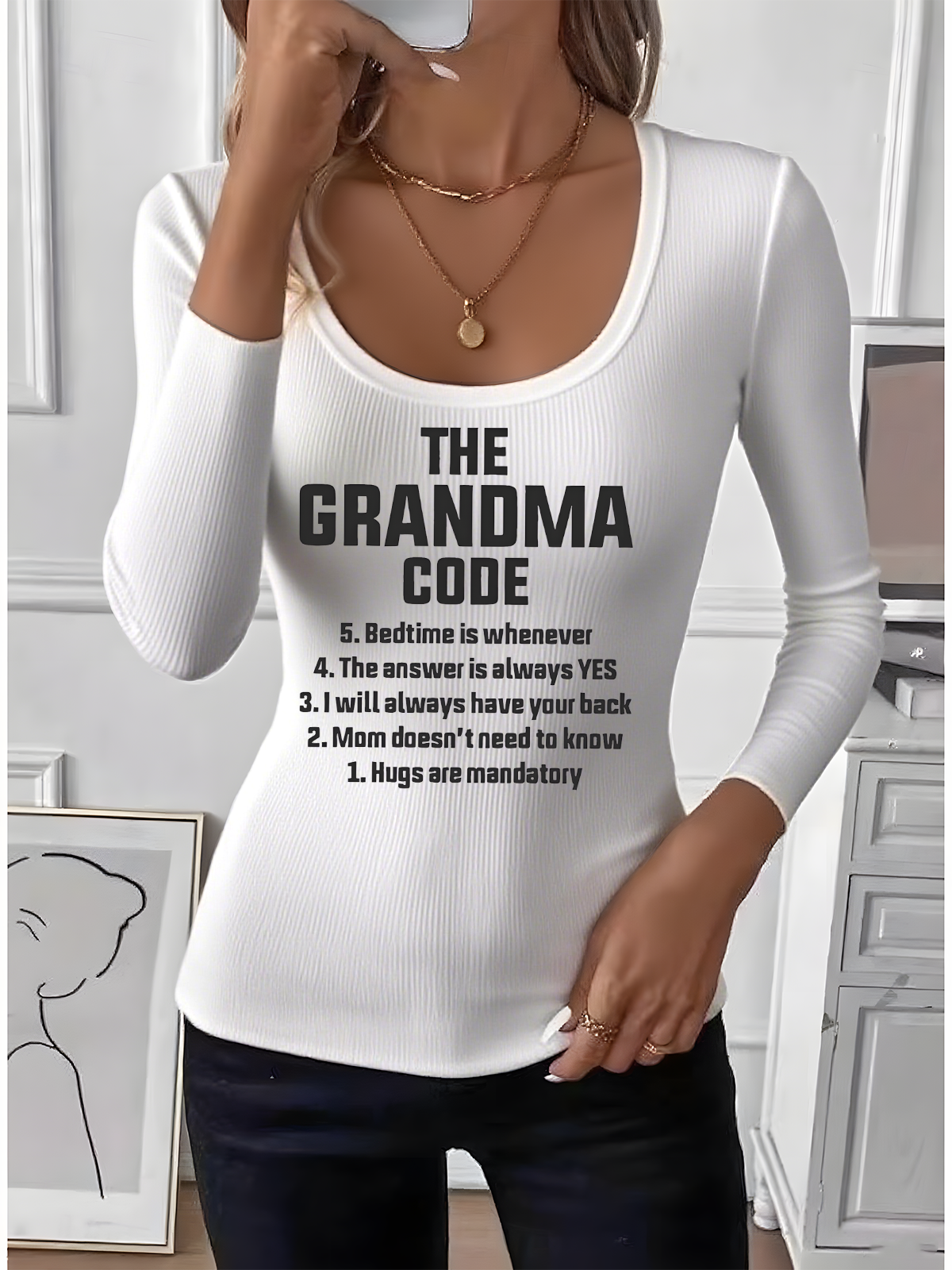 Simple U-Neck Letter Pattern T-Shirt