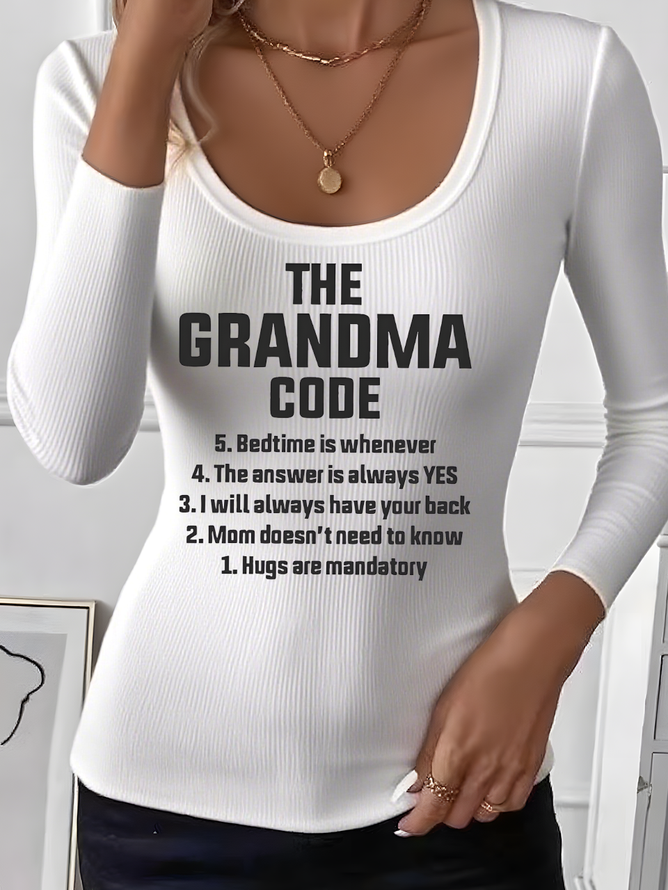 Simple U-Neck Letter Pattern T-Shirt
