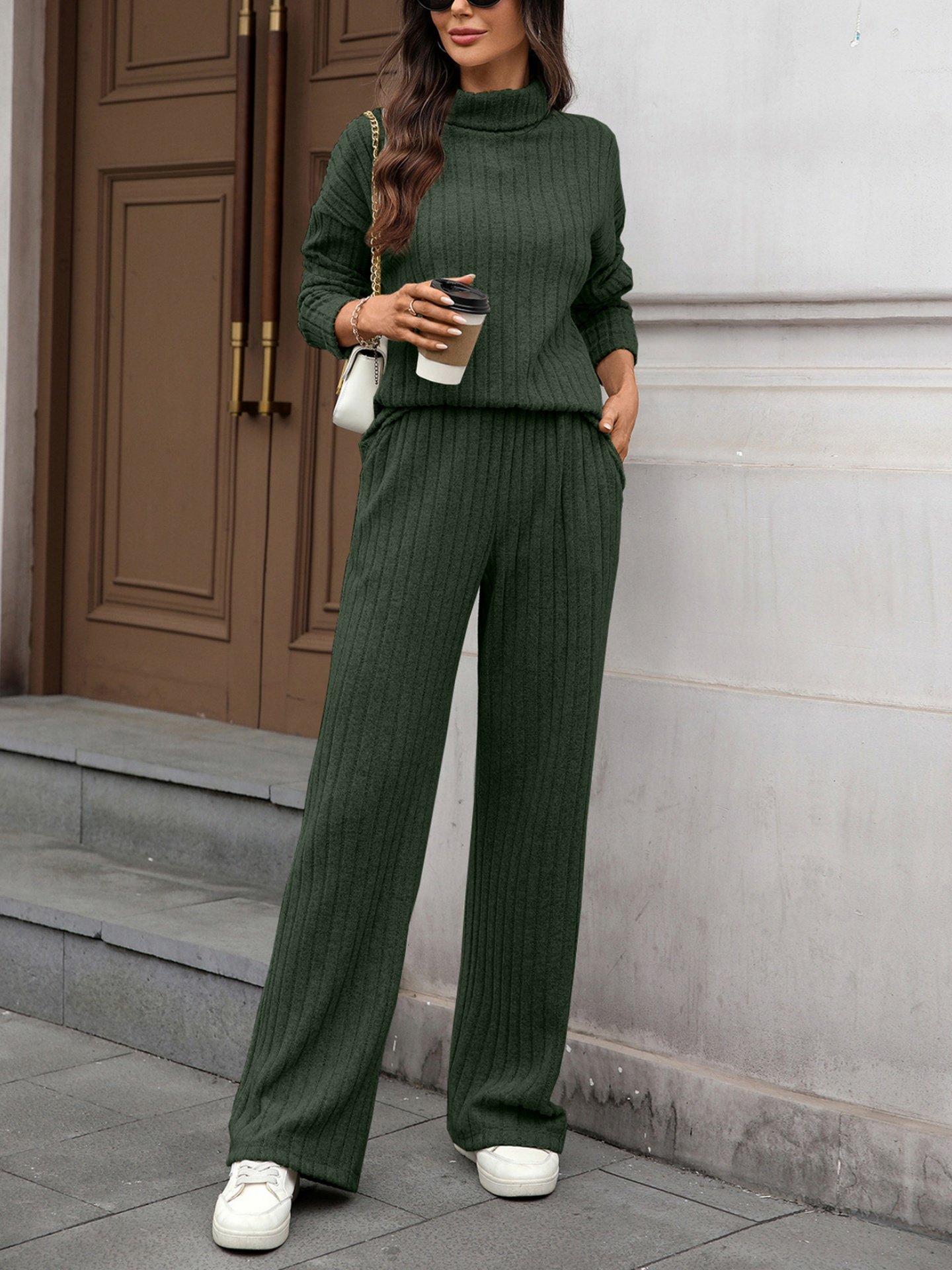 Women's Split Joint Plain Daily Going Out Two-Piece Set Apricot Casual Spring/Fall Top With Pants Matching Set