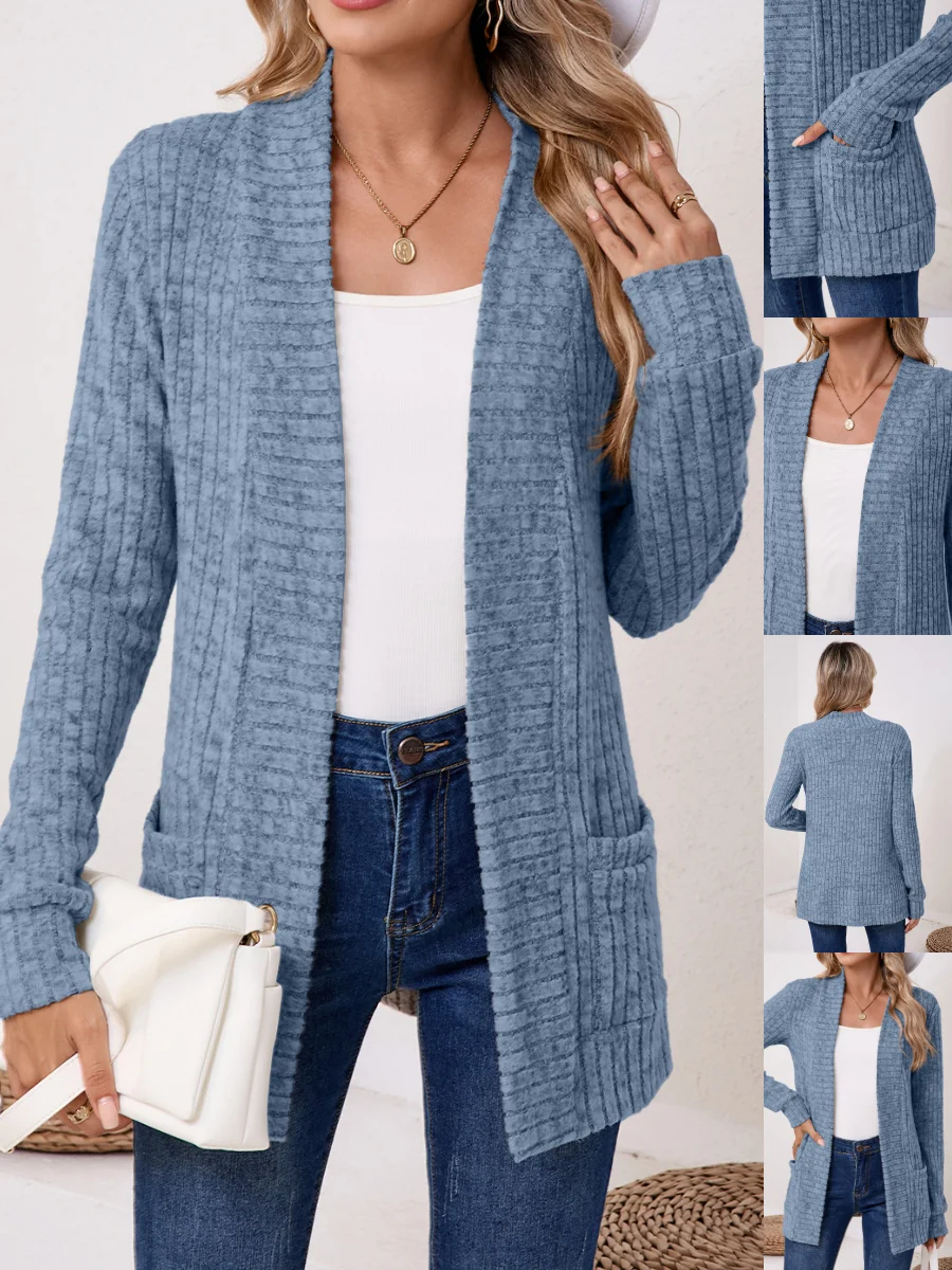 Basic Loose Autumn And Winter New Solid Color Cashmere Long-sleeved Bottoming Cardigan Knitted Cardigan
